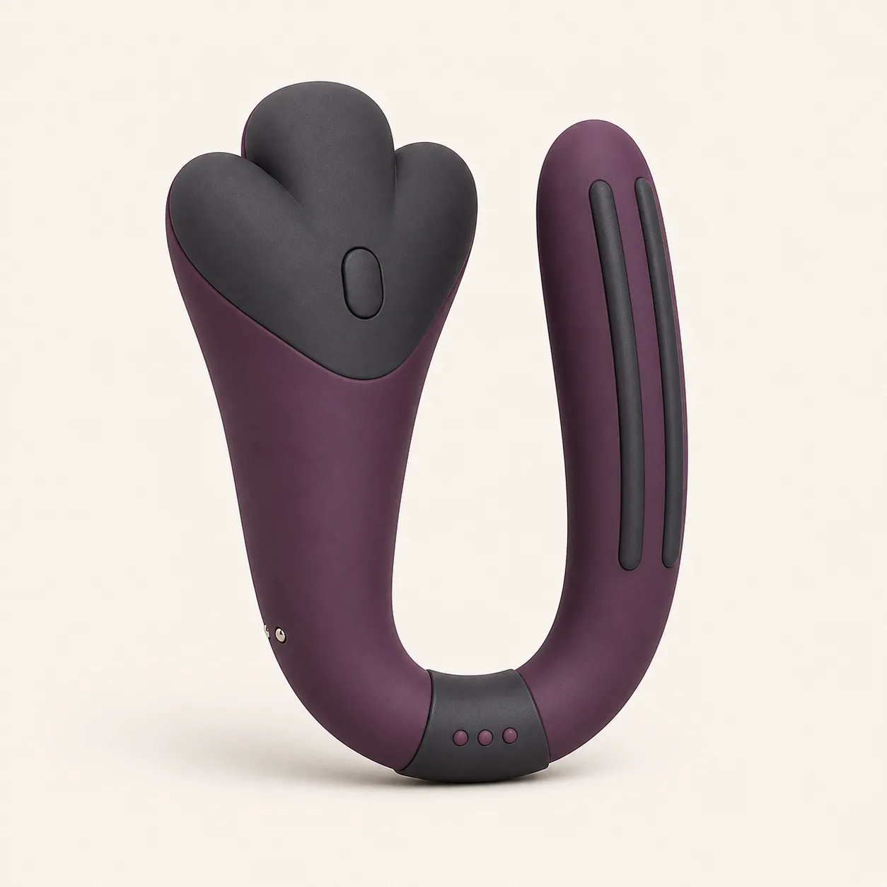 Tri-Fan Contact-Head Couples Vibrator with Offset U-Bridge, Twin Inner Ridges and Three-Stop Collar