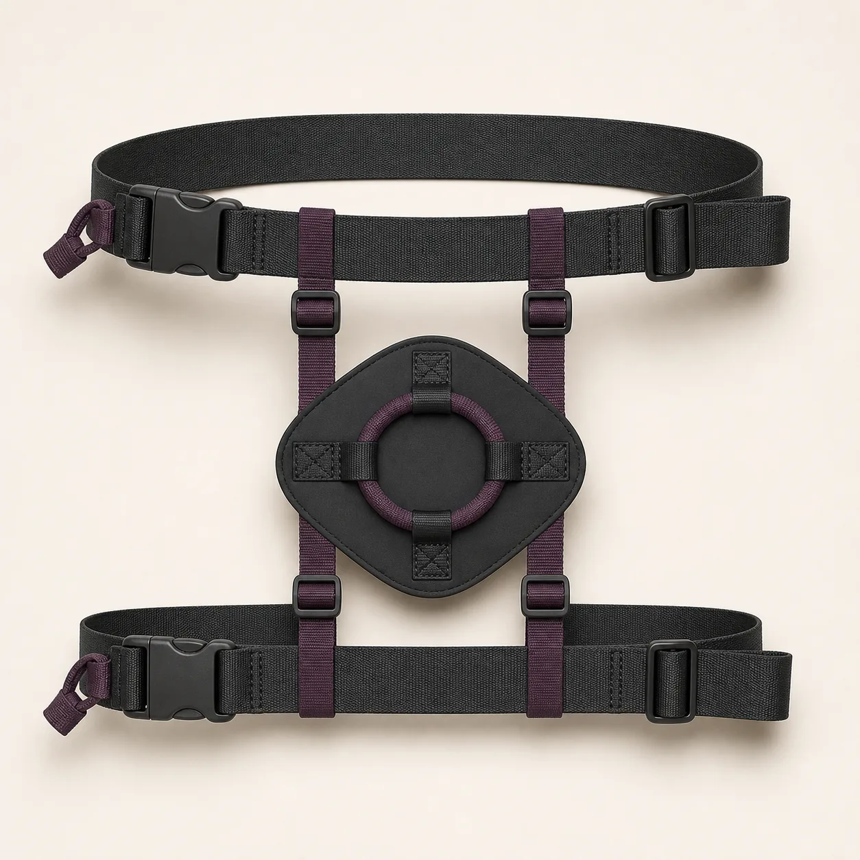 Twin-Belt Floating-Plate Strap-On Harness with Four-Point Height Adjustment