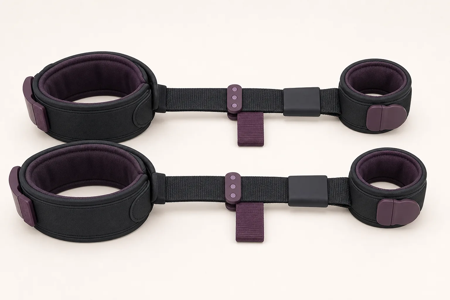 Twin-Module Three-Stop Wrist-to-Thigh Restraints with Guarded Bridge Sleeves