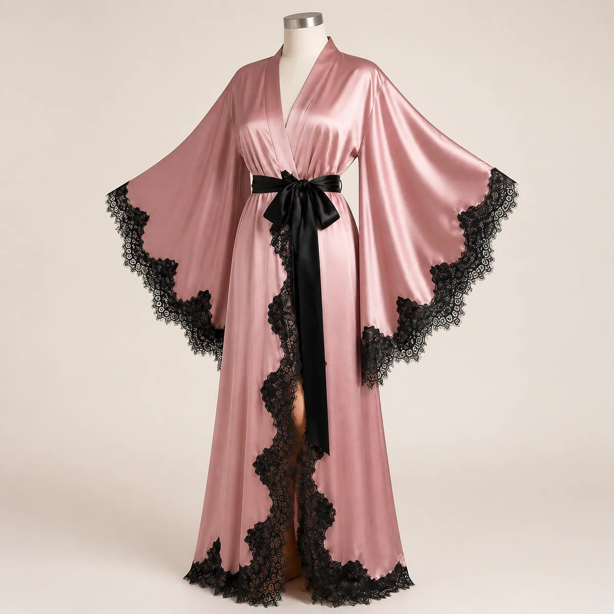 Yaofei wl-02 Pink Floor-Length Lace Butterfly-Sleeve Robe