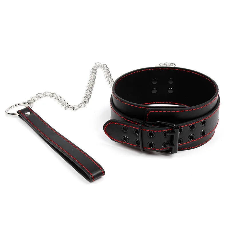 Redline Black PU Collar & Chain Leash