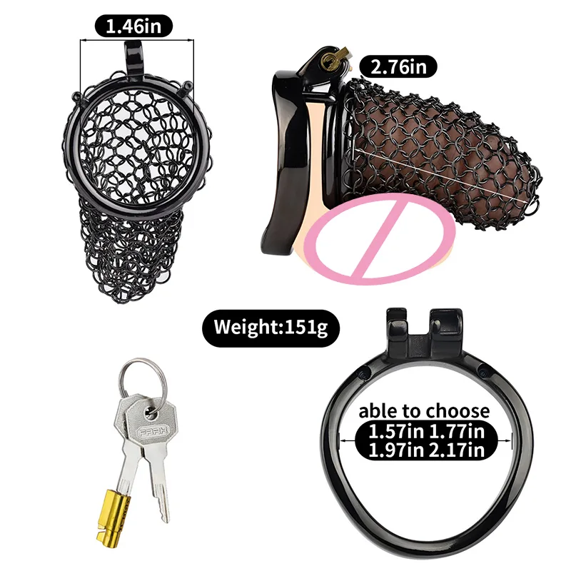 NightMesh Black Stainless Steel Chastity Cage – 45 mm - Image 6