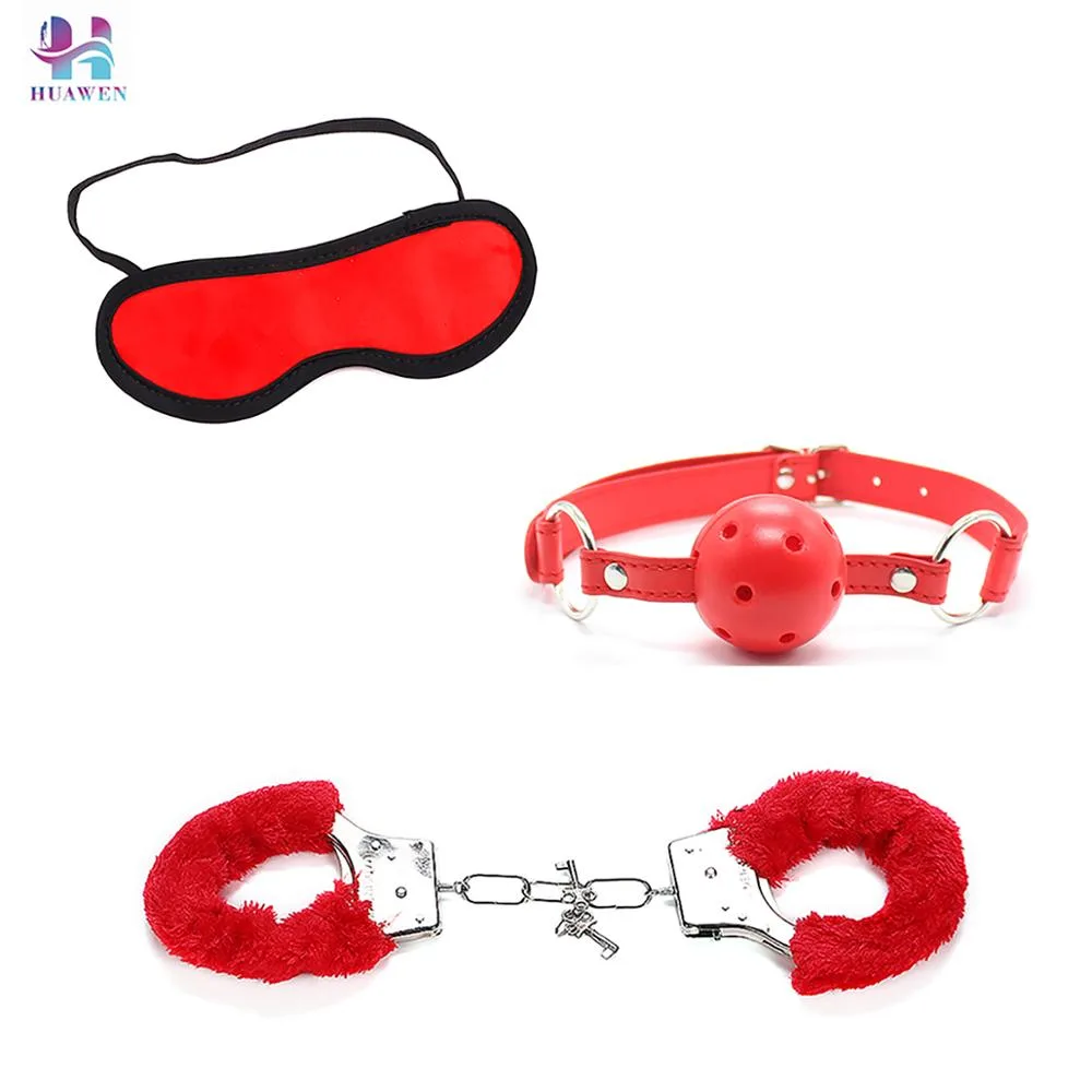 CrimsonTease Furry Cuffs, Gag and Blindfold Set