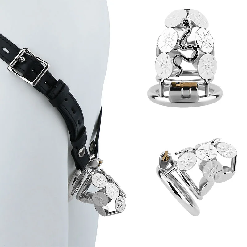 SerpentSeal 304 Stainless Steel Chastity Cage with Waist Belt