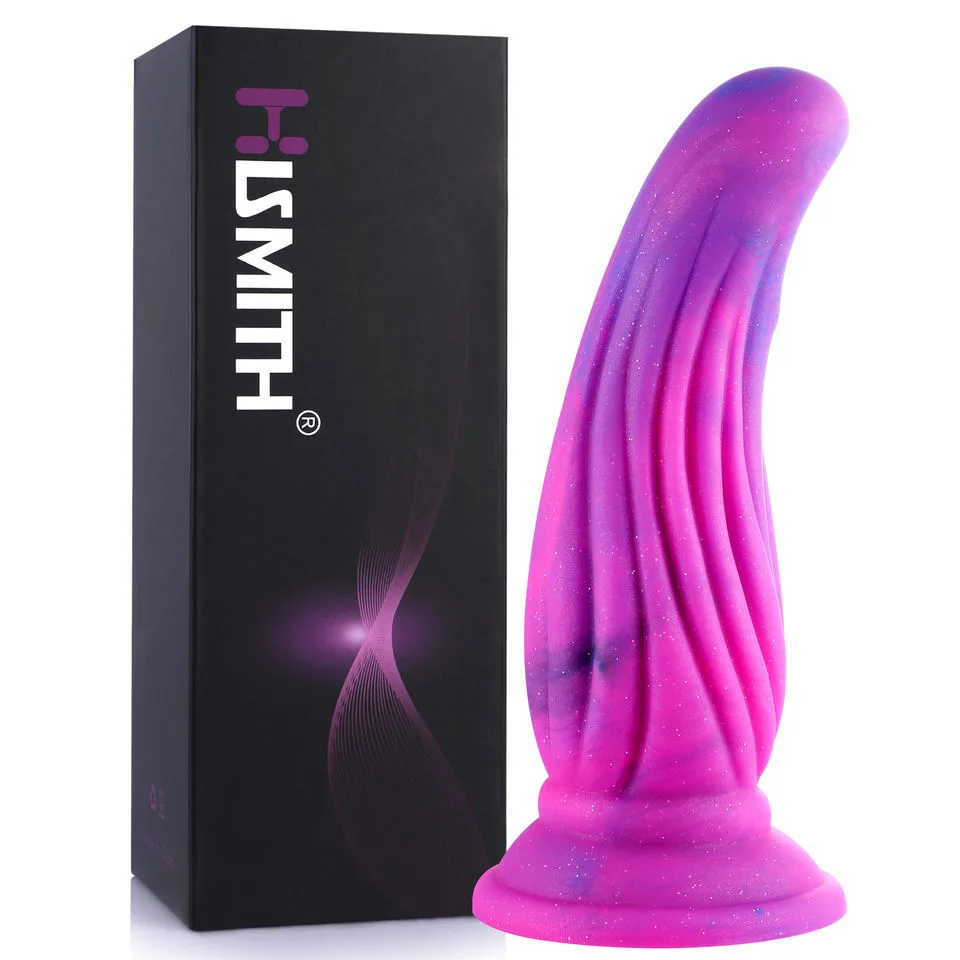 Rose-Purple Glitter Curved Silicone Fantasy Dildo