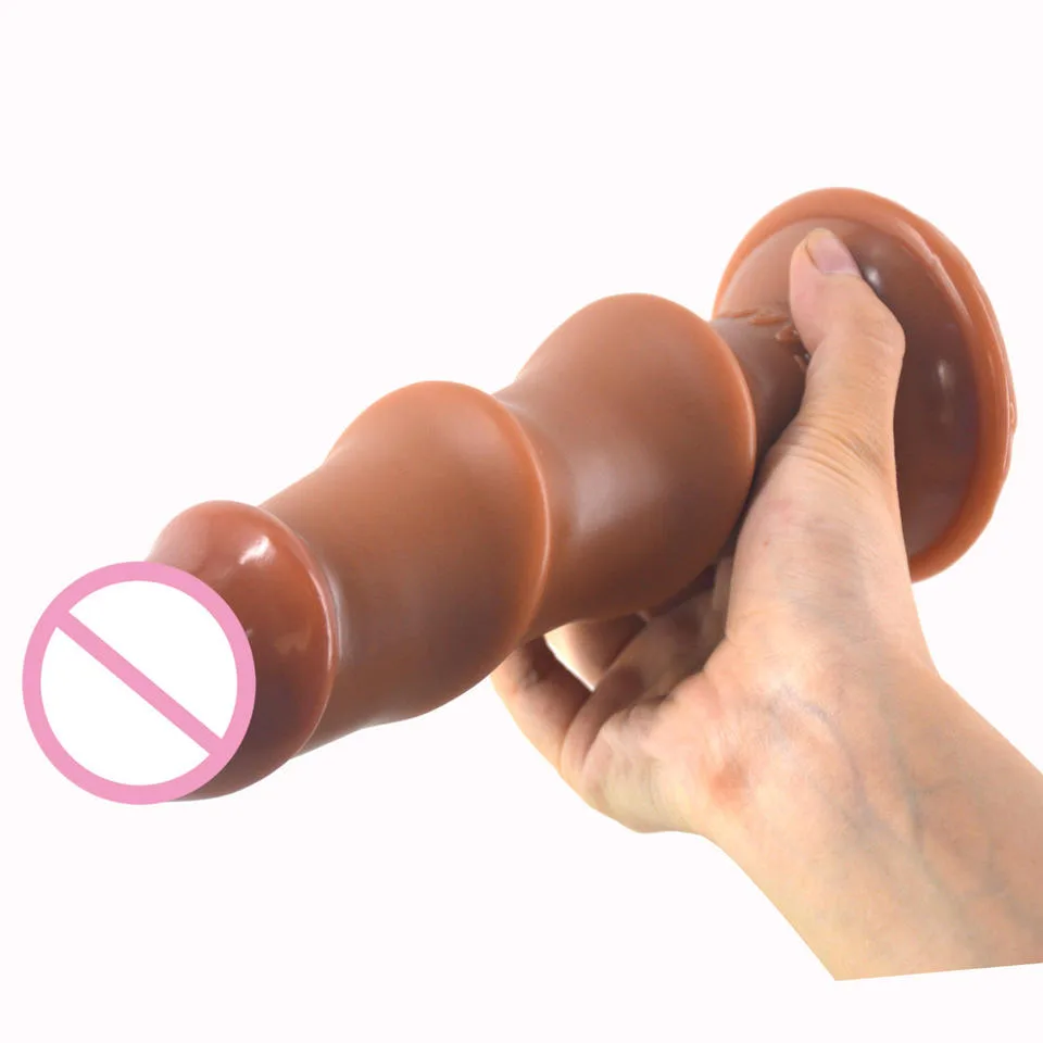 FAAK053 Brown Wave-Textured Dildo with Flared Base